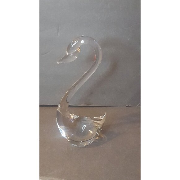 Vintage Art Glass Swan Clear Crystal Bird Figurine Figure Sculpture 8" - Picture 10 of 10